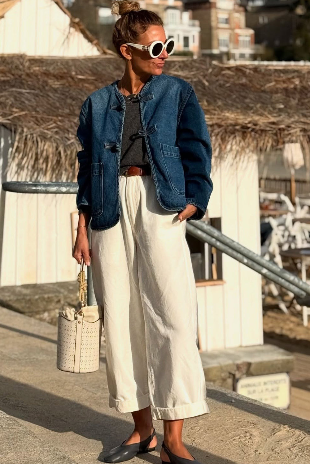 Sail Blue Vintage Fastening Big Patched Pockets Straight Cut Deep Wash Denim Jacket