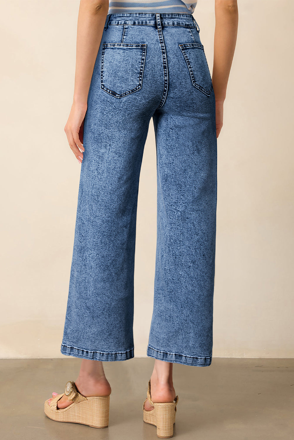 Light Blue Chic Patch Pocket Straight Leg Loose Jeans