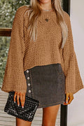 Camel Hollowed Detail Wide Sleeve Loose Pullover Sweater