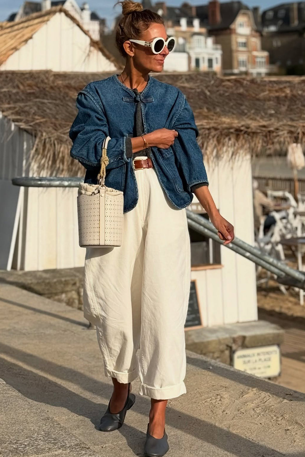 Sail Blue Vintage Fastening Big Patched Pockets Straight Cut Deep Wash Denim Jacket