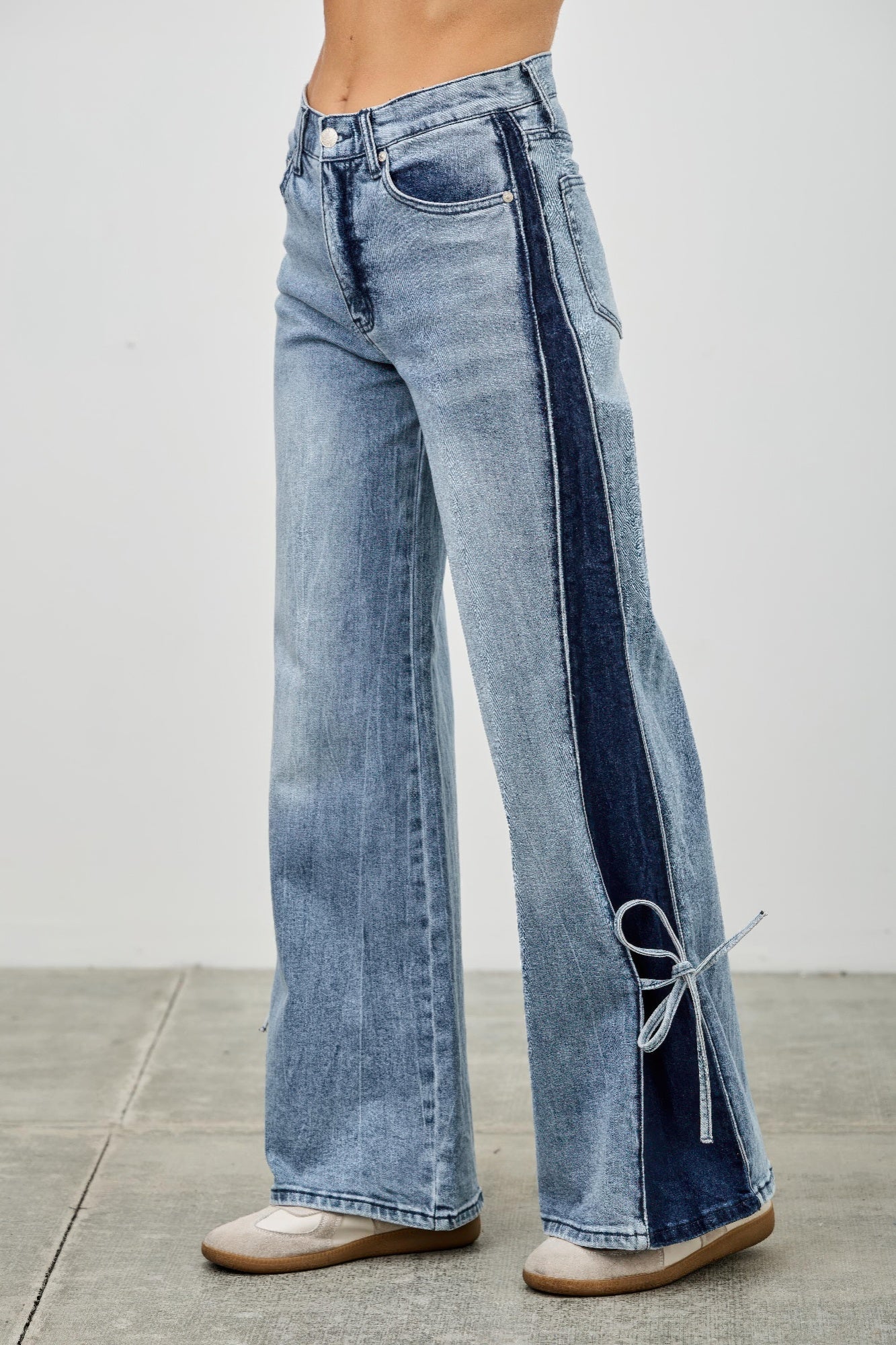 Mid Rise Contrast Wide Leg With Tie