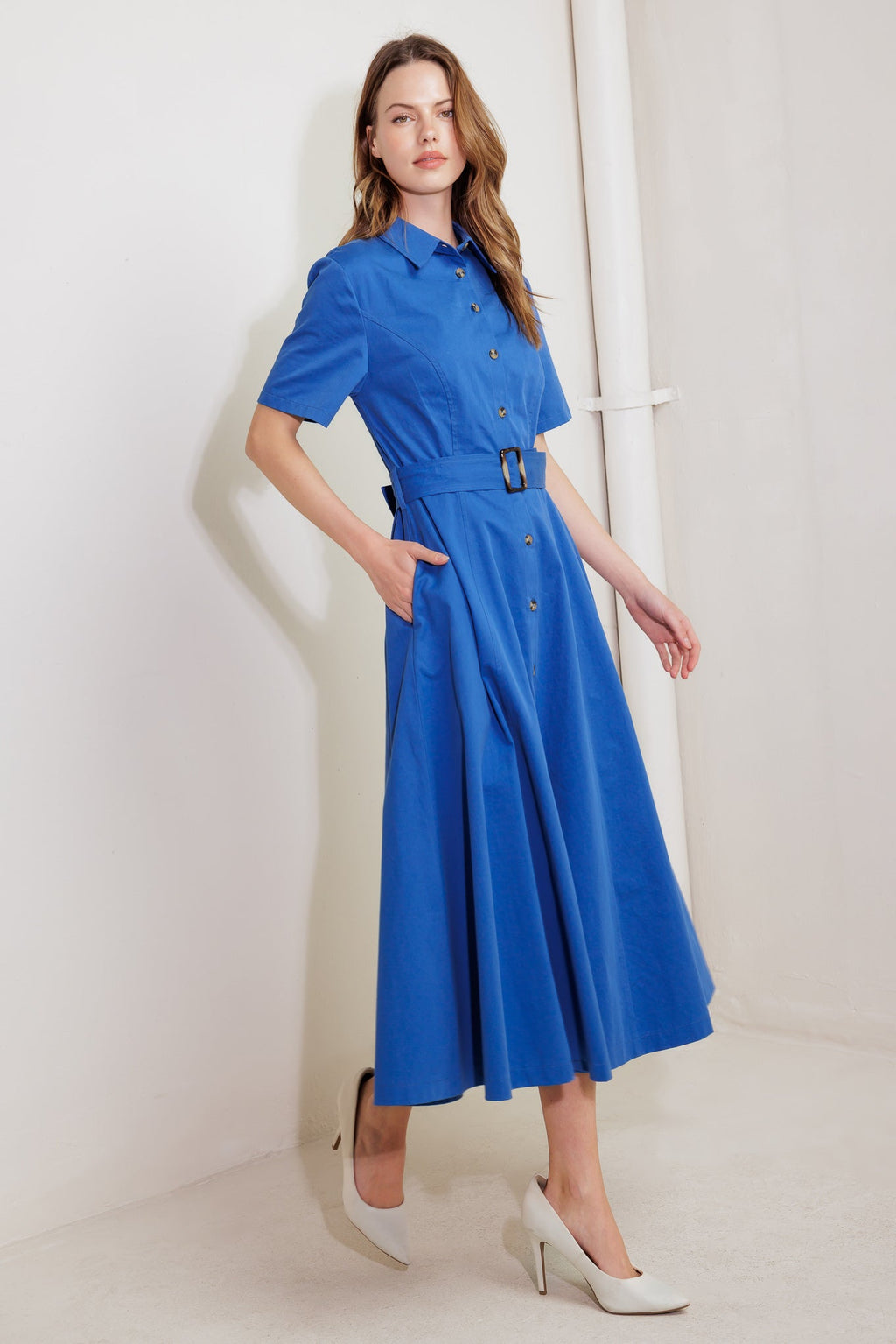 LUCKY ME WOVEN MIDI DRESS