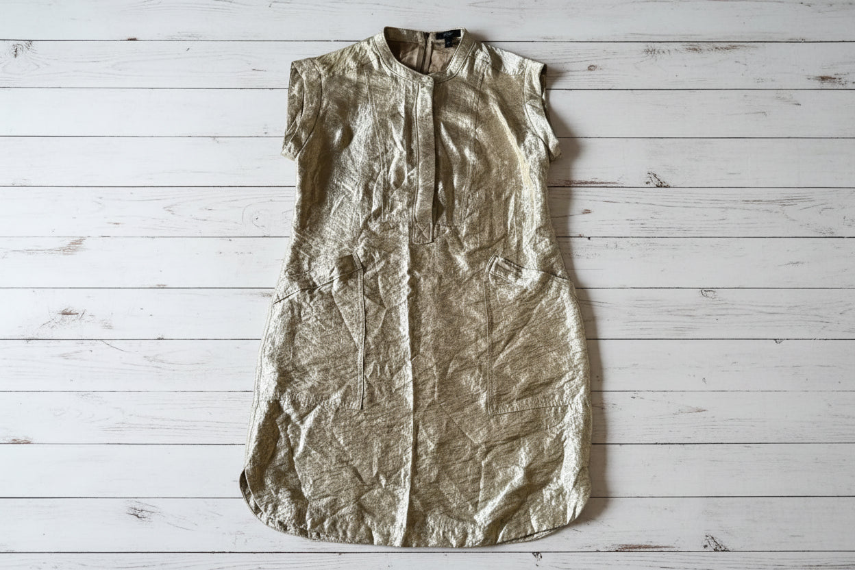 J.CREW Gold Shimmer Cap-Sleeve Shift Dress