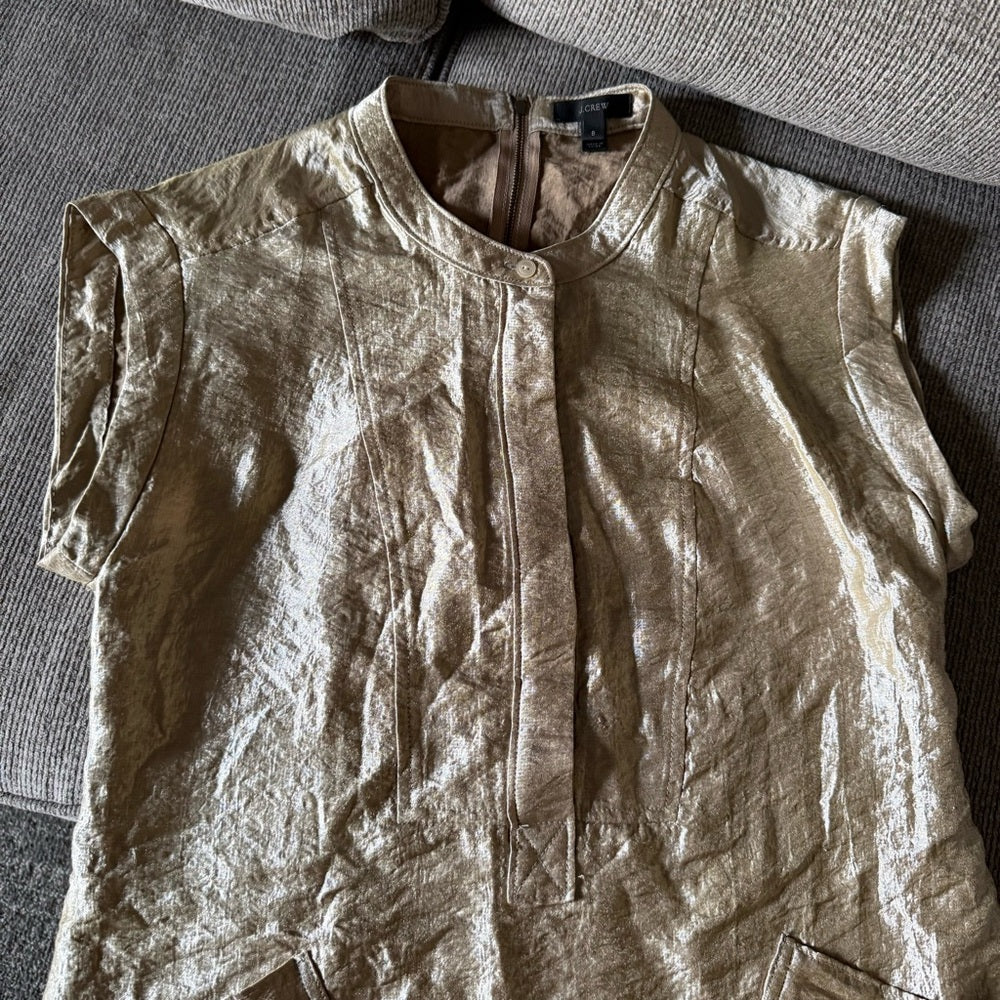 J.CREW Gold Shimmer Cap-Sleeve Shift Dress