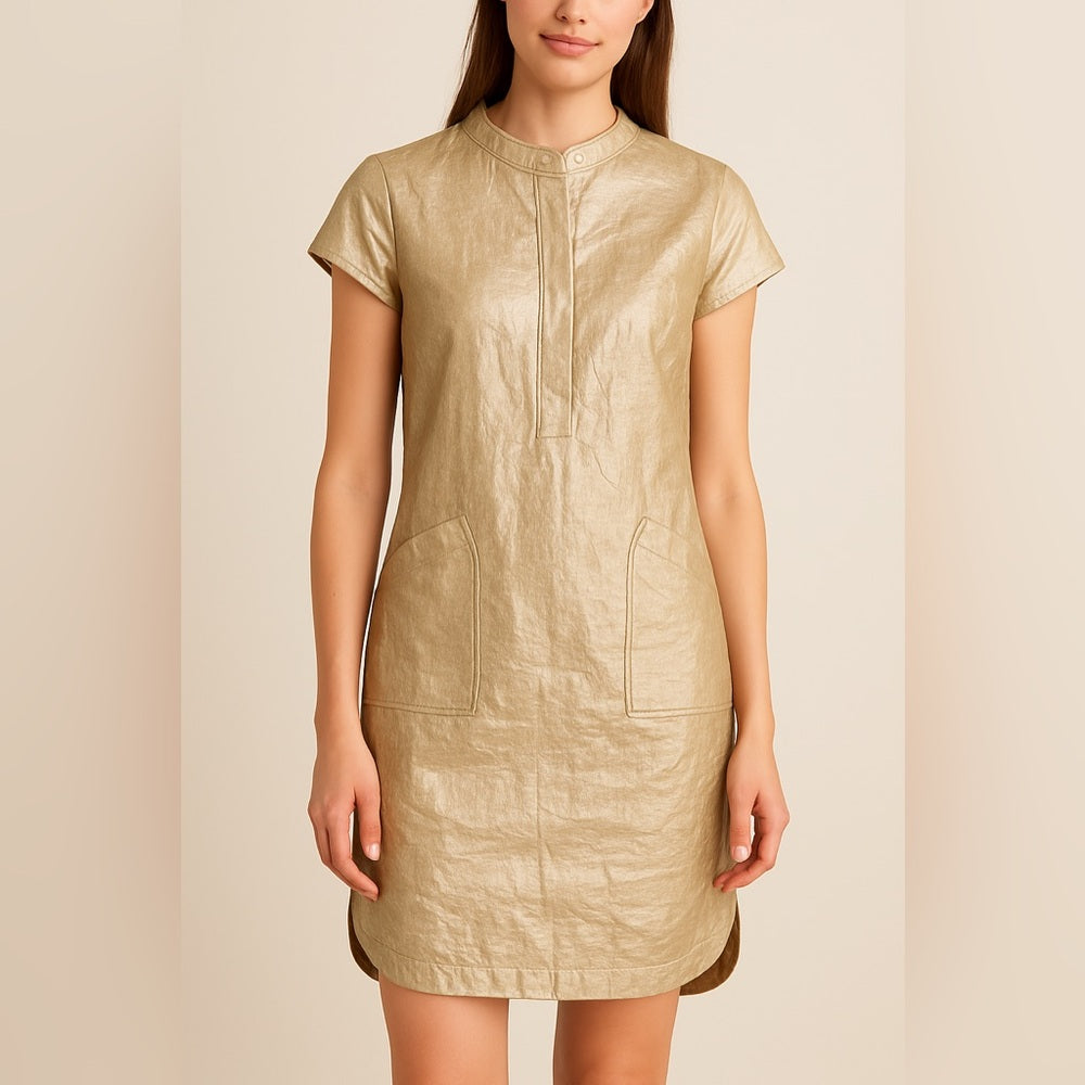 J.CREW Gold Shimmer Cap-Sleeve Shift Dress