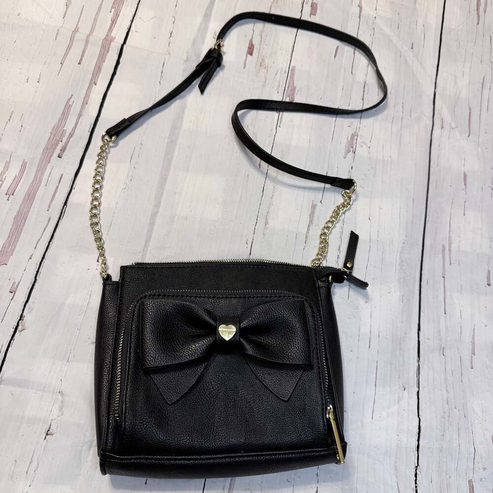 Betsey Johnson Black Bow Crossbody Bag Gold Chain Detail