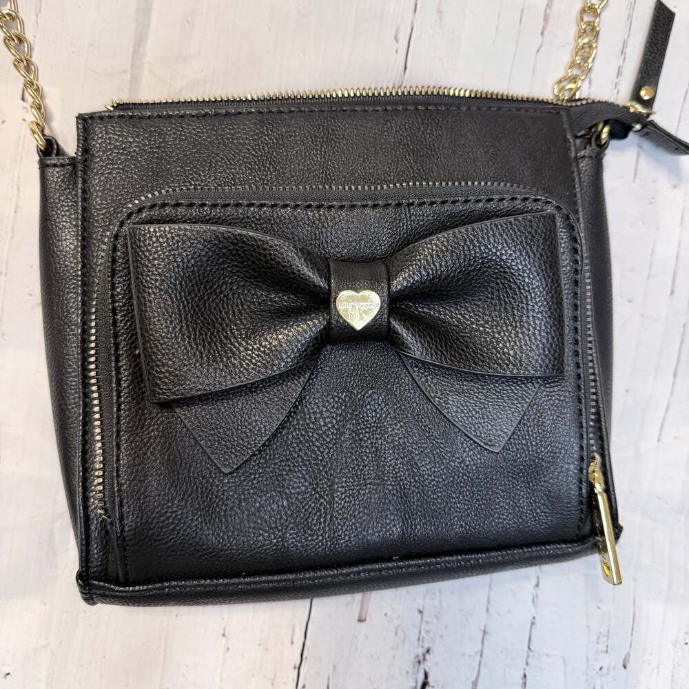 Betsey Johnson Black Bow Crossbody Bag Gold Chain Detail