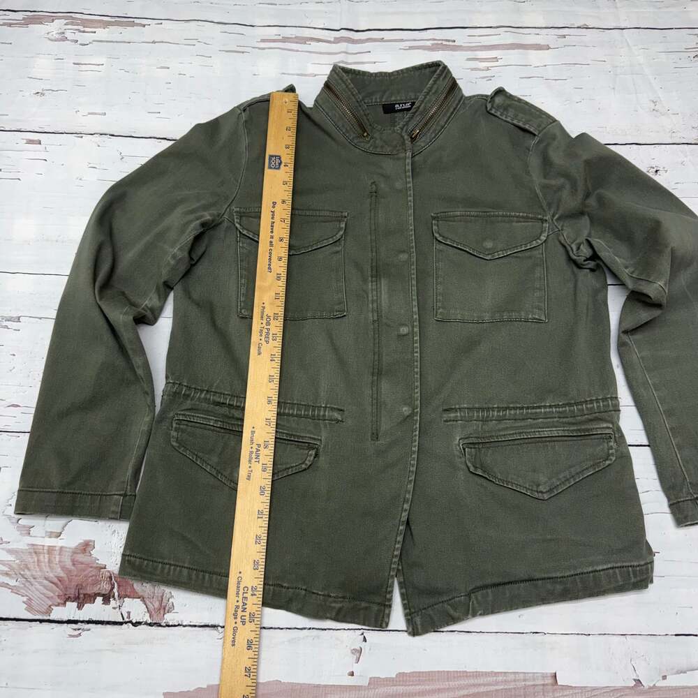 a.n.a. woman's L military style jacket zip snap pockets drawstring waist Olive