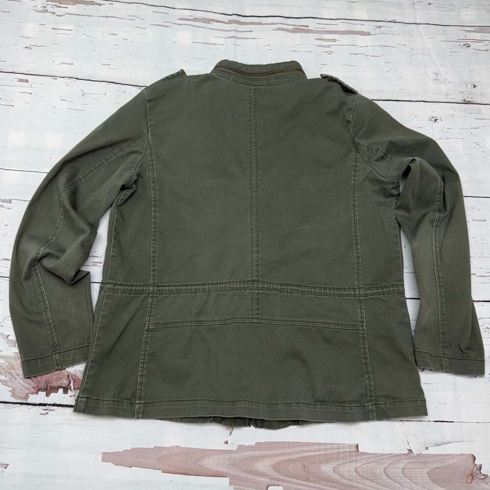 a.n.a. woman's L military style jacket zip snap pockets drawstring waist Olive