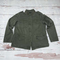 a.n.a. woman's L military style jacket zip snap pockets drawstring waist Olive