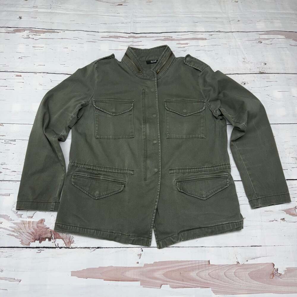 a.n.a. woman's L military style jacket zip snap pockets drawstring waist Olive