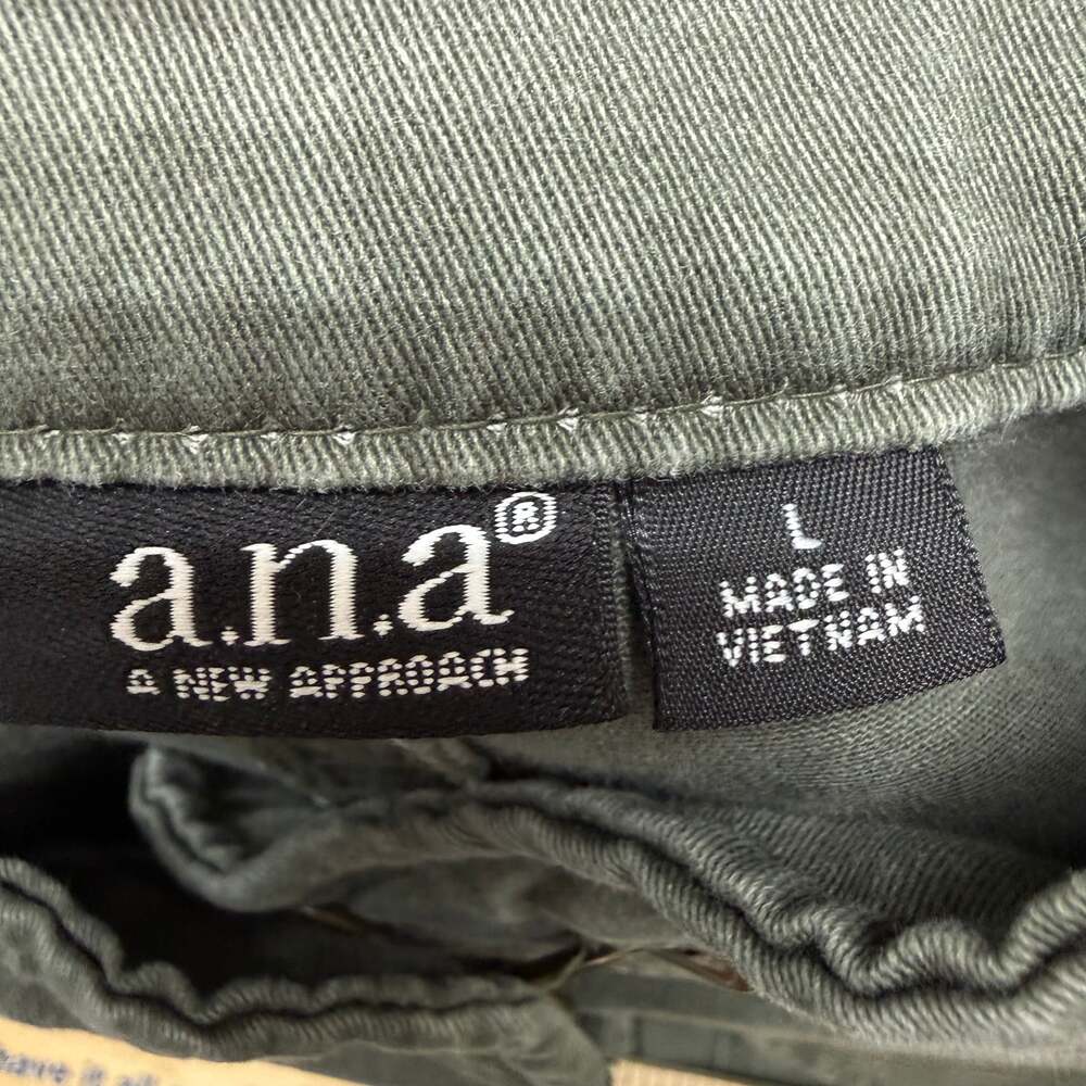 a.n.a. woman's L military style jacket zip snap pockets drawstring waist Olive