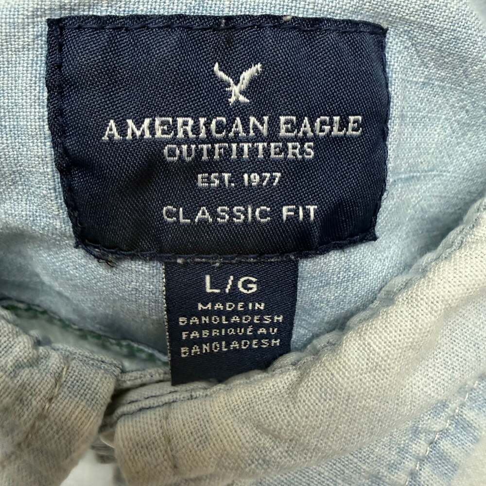 American Eagle Denim Shirt Mens Large Blue Long Sleeve Button Up Classic Fit