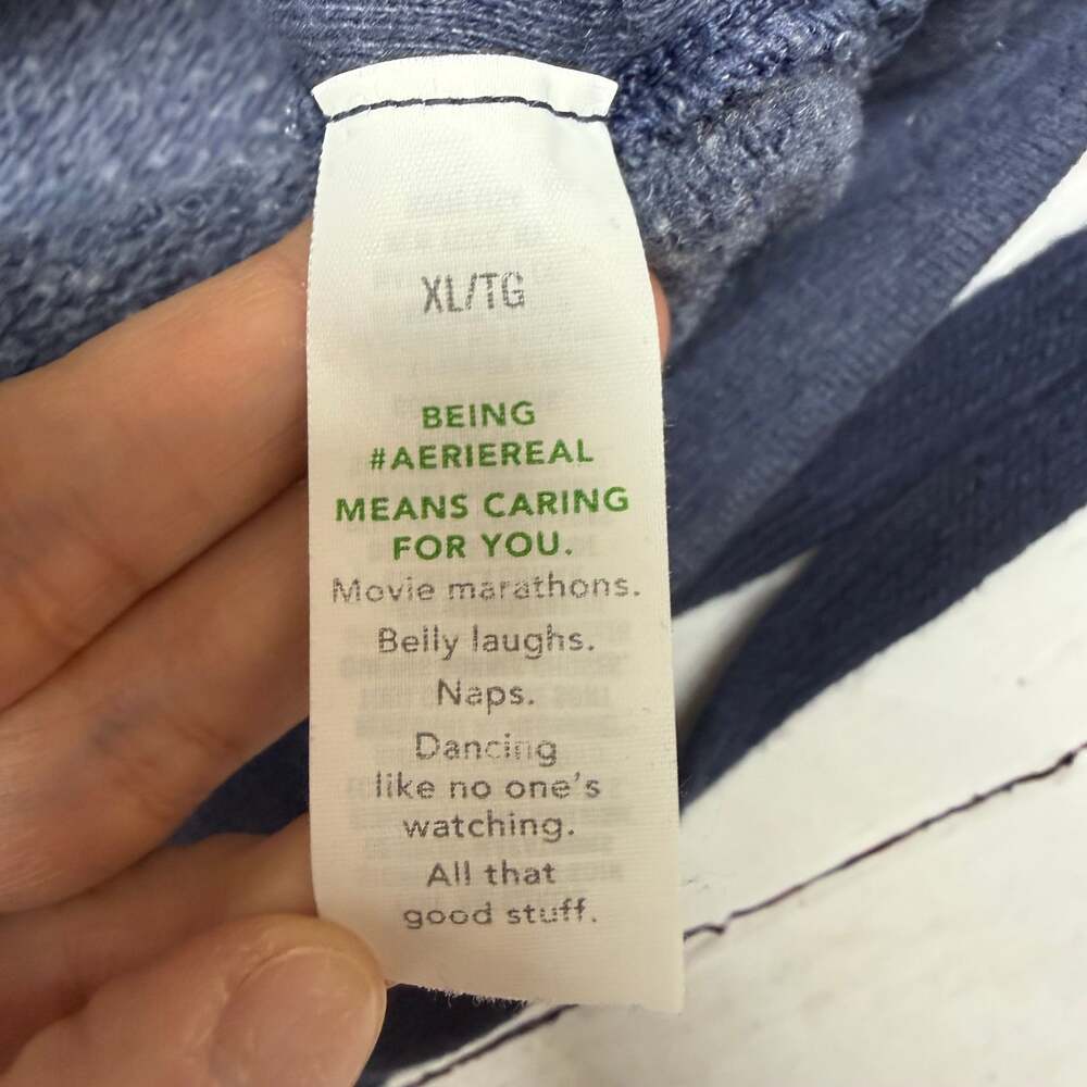 Aerie Women Solid Long Sleeve Hoodie, Slate Blue Clinch Waist Size XL