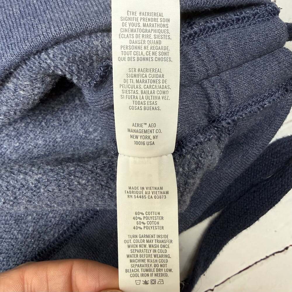 Aerie Women Solid Long Sleeve Hoodie, Slate Blue Clinch Waist Size XL