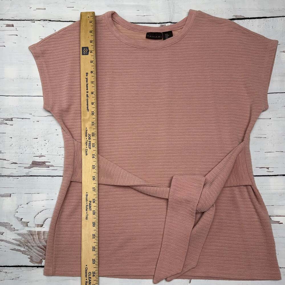 Tahari Mauve Pink Ribbed Knit Cap Sleeve Tie-Waist Top Size M