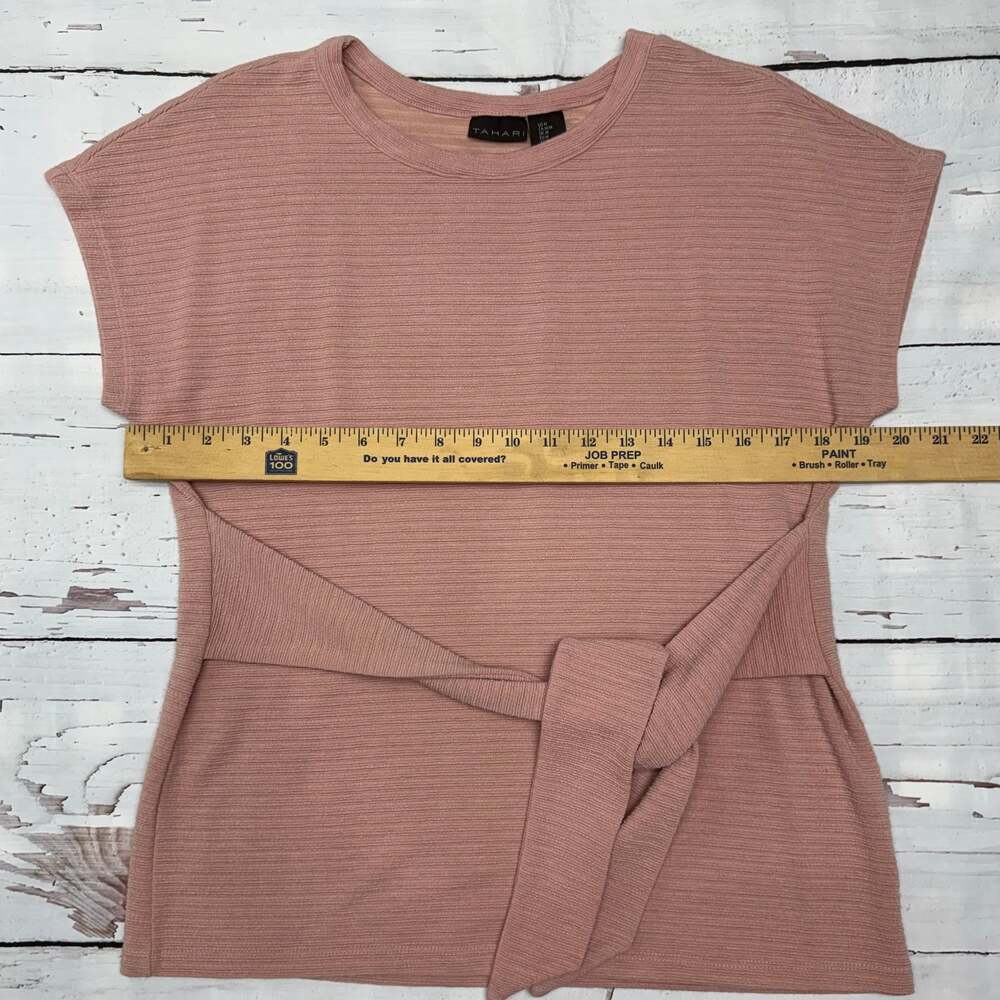 Tahari Mauve Pink Ribbed Knit Cap Sleeve Tie-Waist Top Size M