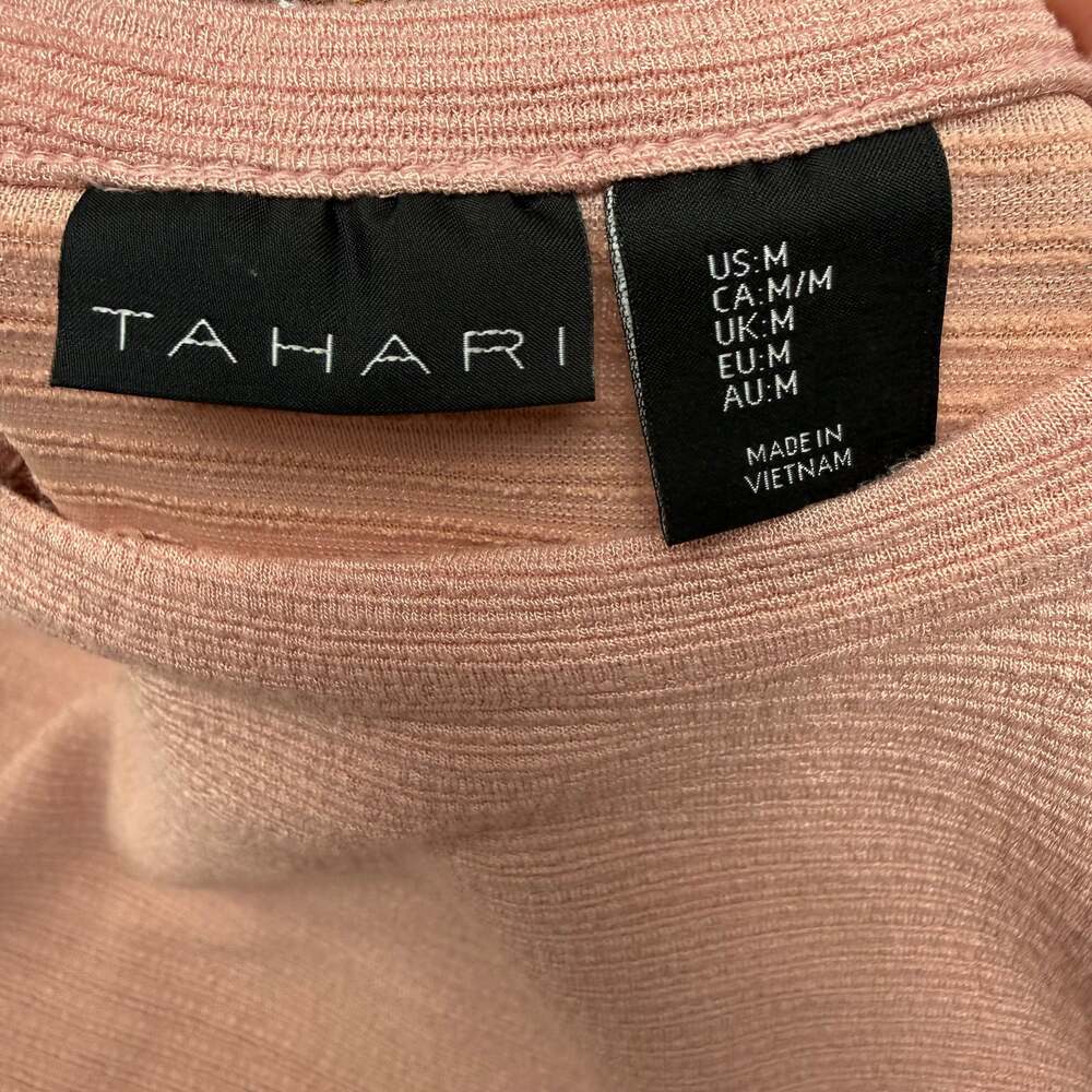 Tahari Mauve Pink Ribbed Knit Cap Sleeve Tie-Waist Top Size M