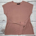 Tahari Mauve Pink Ribbed Knit Cap Sleeve Tie-Waist Top Size M
