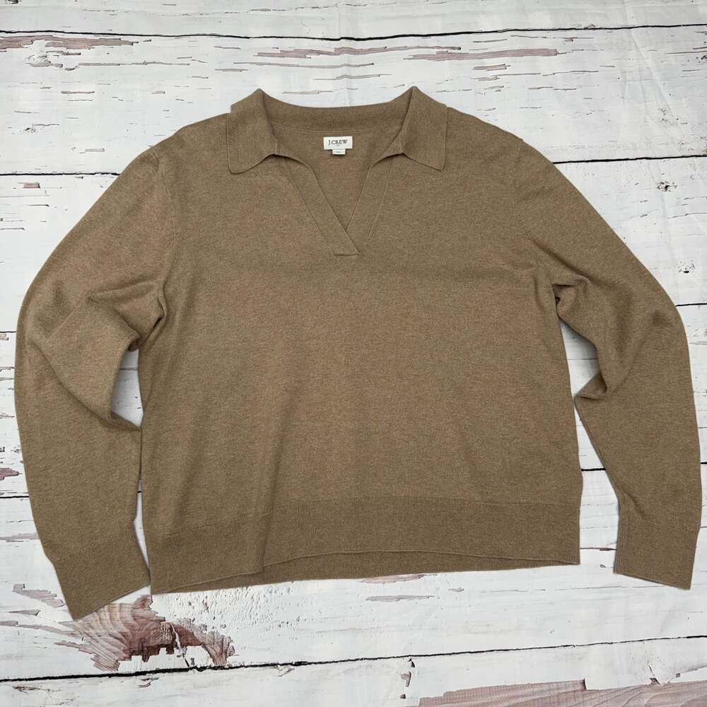 J.Crew Factory Johnny Collar Sweater in Tan/Heather Brown, Women's Size XL