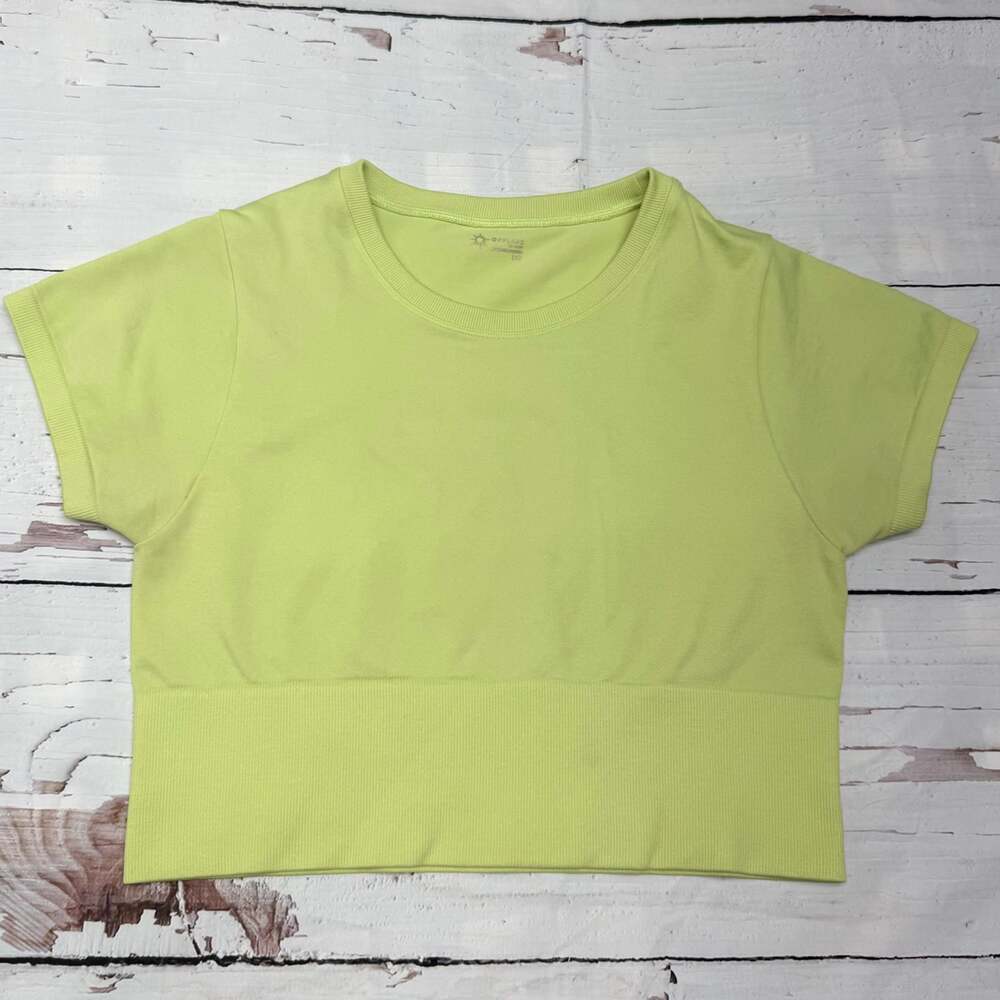 OFFLINE By Aerie Sidewalk Seamless Cropped T-Shirt Neon Lime Size L
