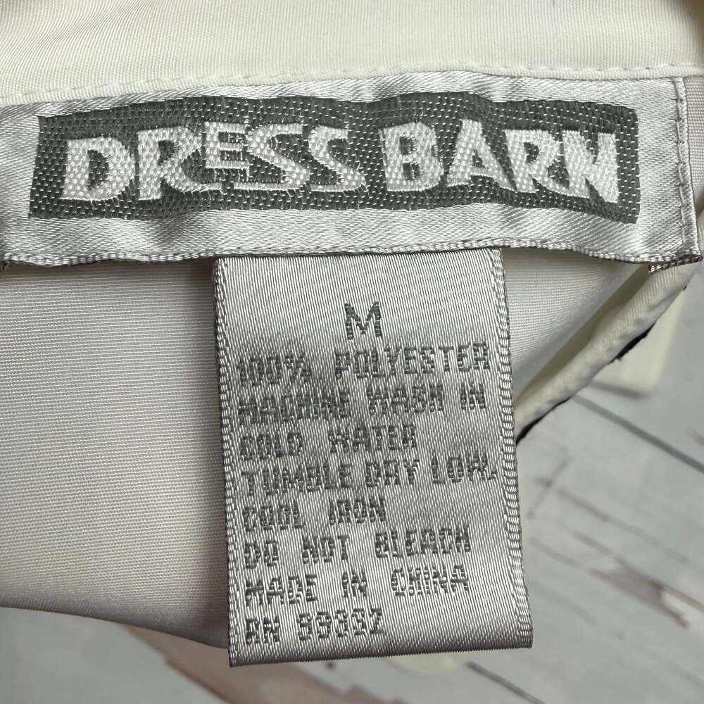 Dress Barn Vintage Ivory Mandarian Top Blouse with Black Fleur De Lis Embroidery