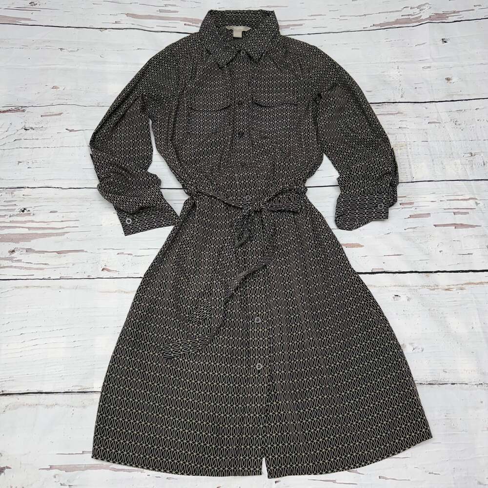 Banana Republic Geometric Print Shirt Dress, Women's Size 2 Black and Cream