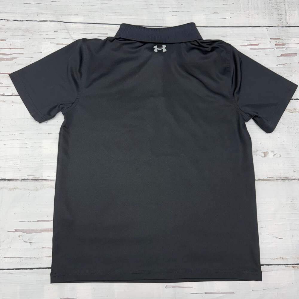 Under Armour Youth Boys Loose Fit Performance Golf Polo Shirt Black Red Stripe