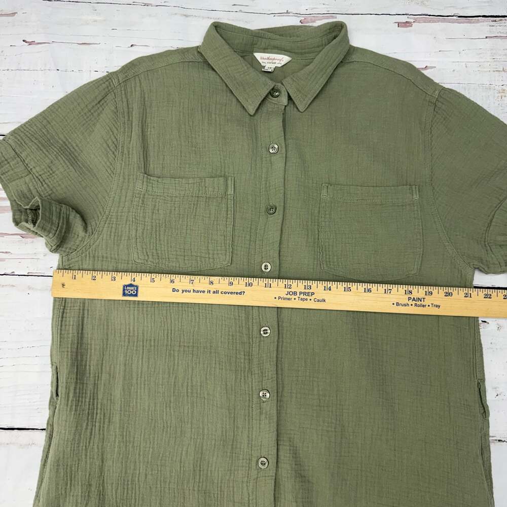 Weatherproof Vintage Women's Green Cotton Gauze SS Button Down Shirt Dress