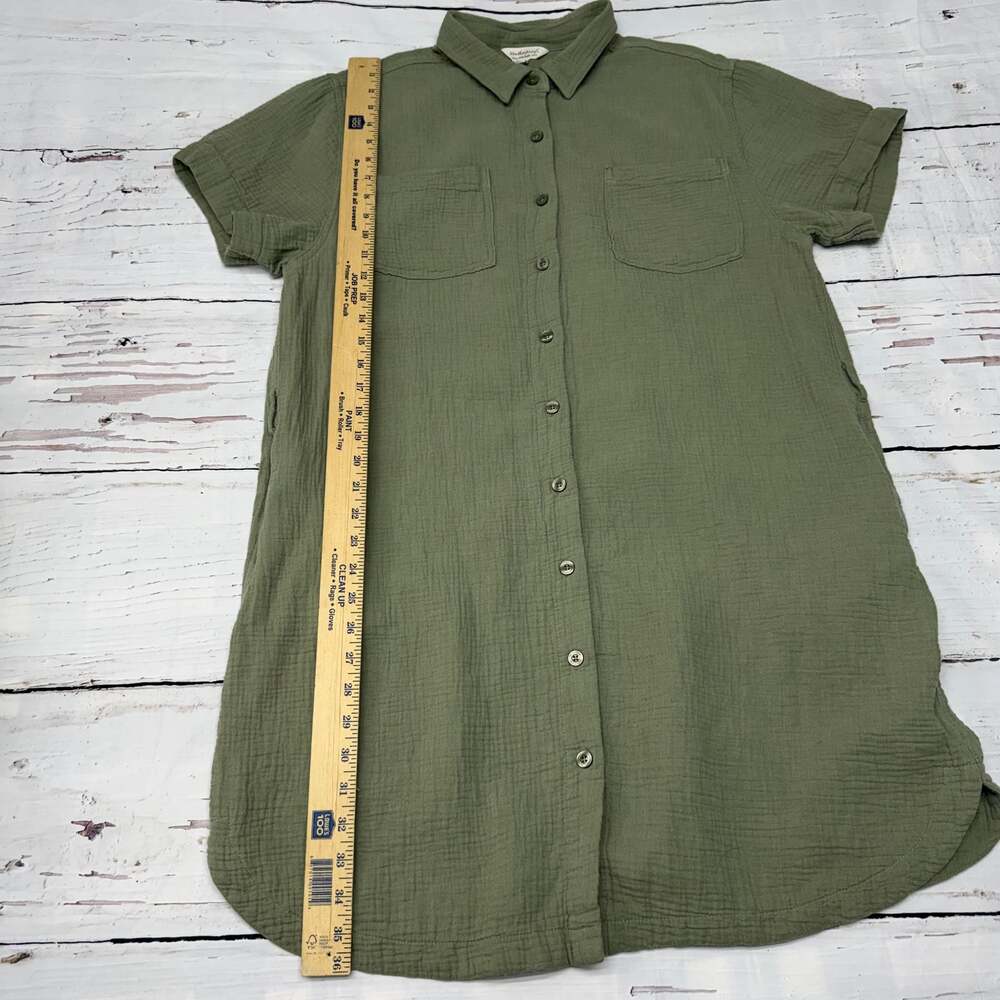 Weatherproof Vintage Women's Green Cotton Gauze SS Button Down Shirt Dress