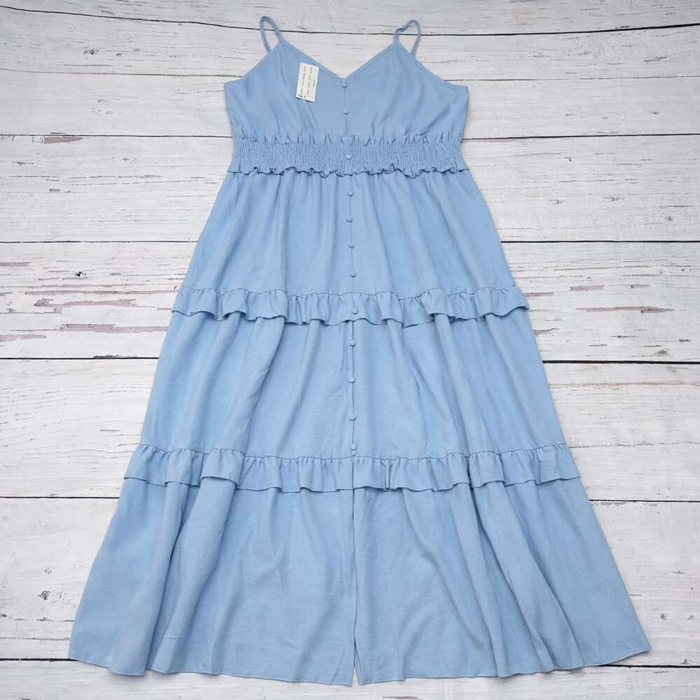 Simplee Light Blue Tiered Ruffle Smocked Maxi Dress NWT