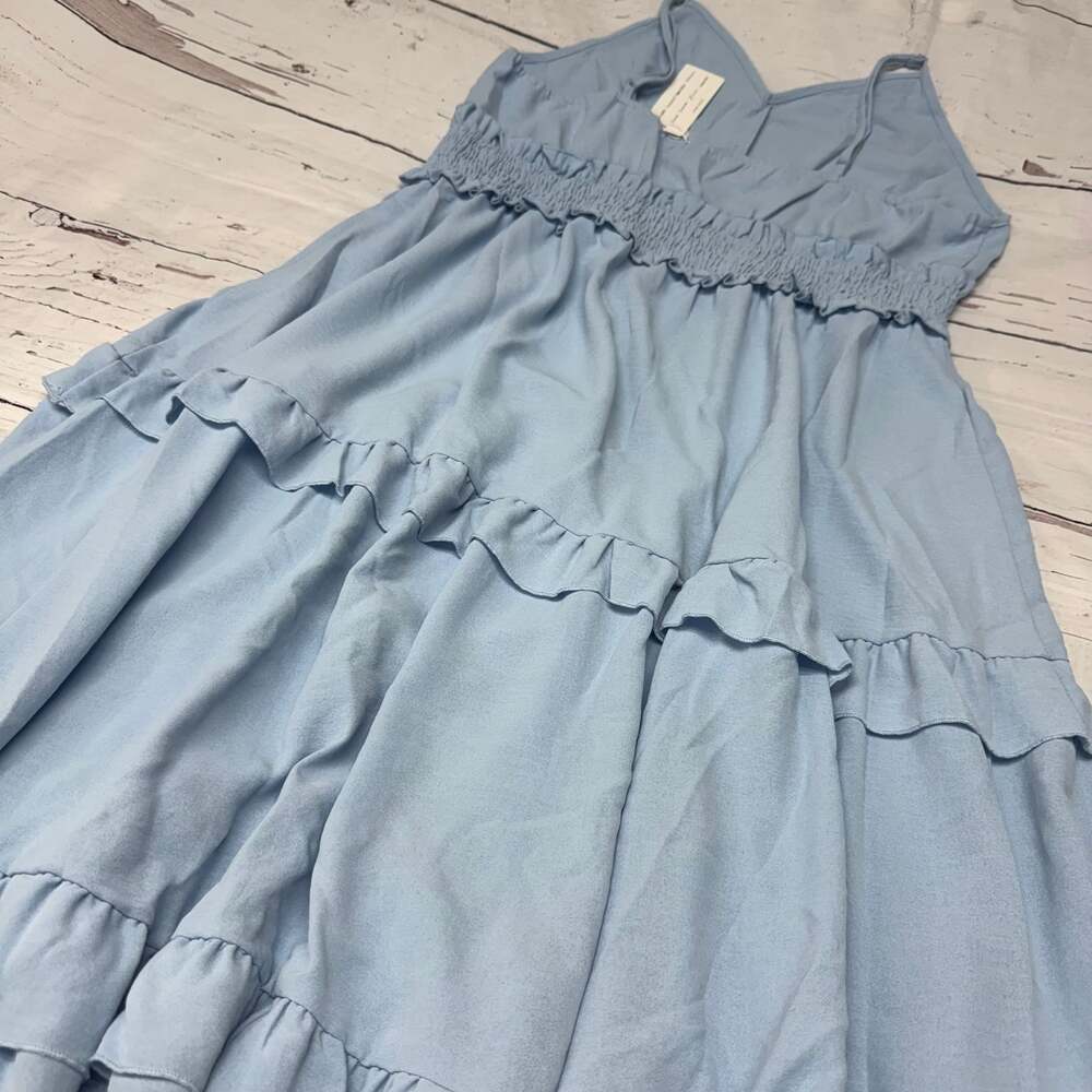 Simplee Light Blue Tiered Ruffle Smocked Maxi Dress NWT