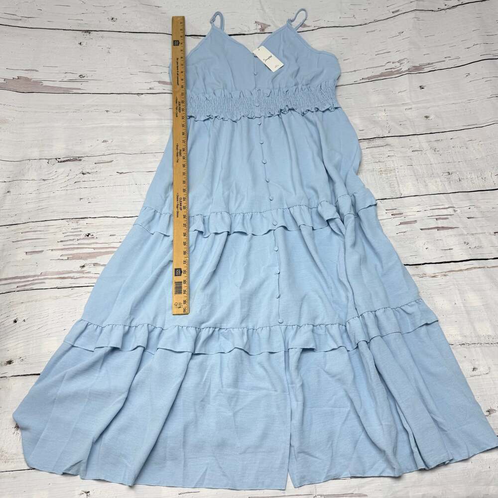 Simplee Light Blue Tiered Ruffle Smocked Maxi Dress NWT