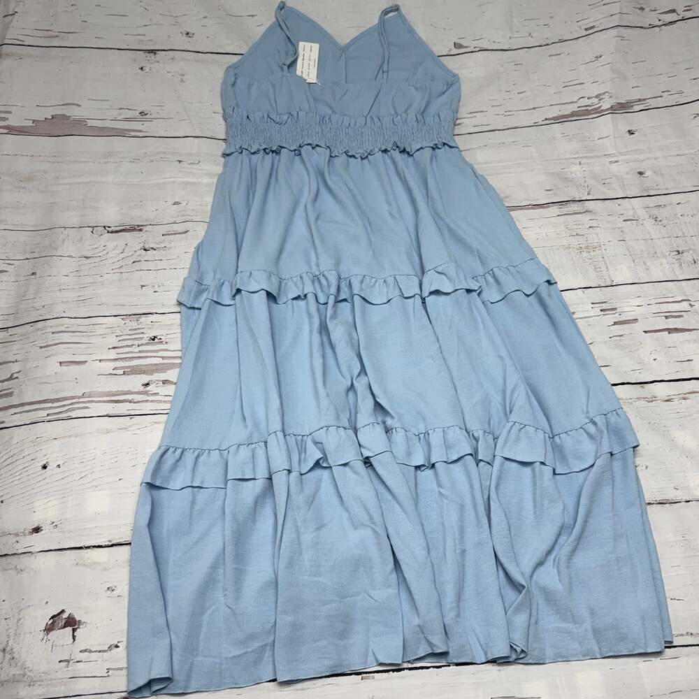 Simplee Light Blue Tiered Ruffle Smocked Maxi Dress NWT