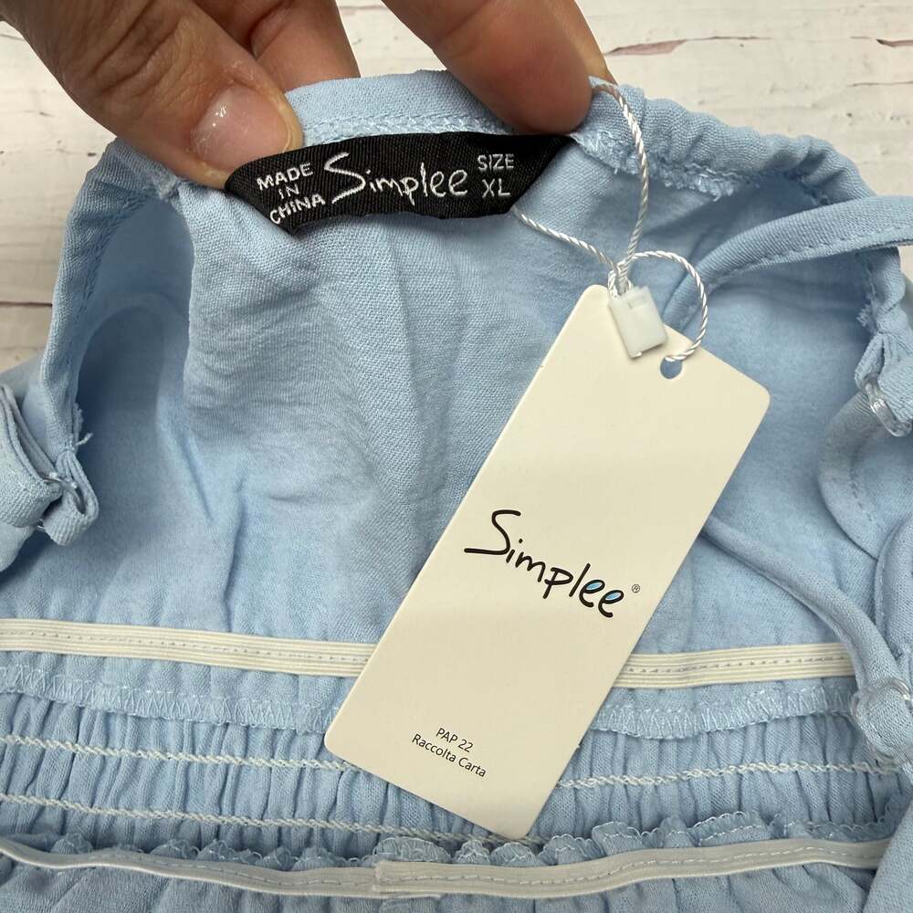 Simplee Light Blue Tiered Ruffle Smocked Maxi Dress NWT