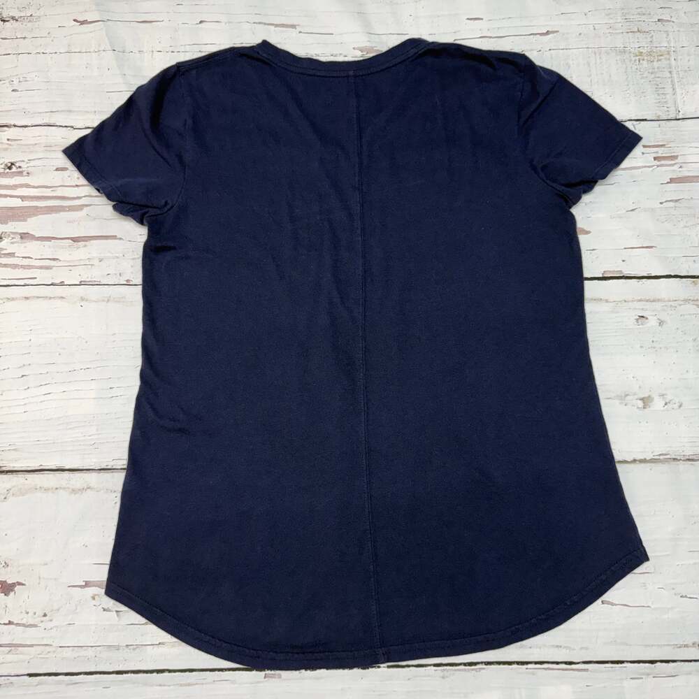 Tek Gear DryTek Women's Navy Blue V-Neck Run Run Run Graphic Tee Shirt Size Larg