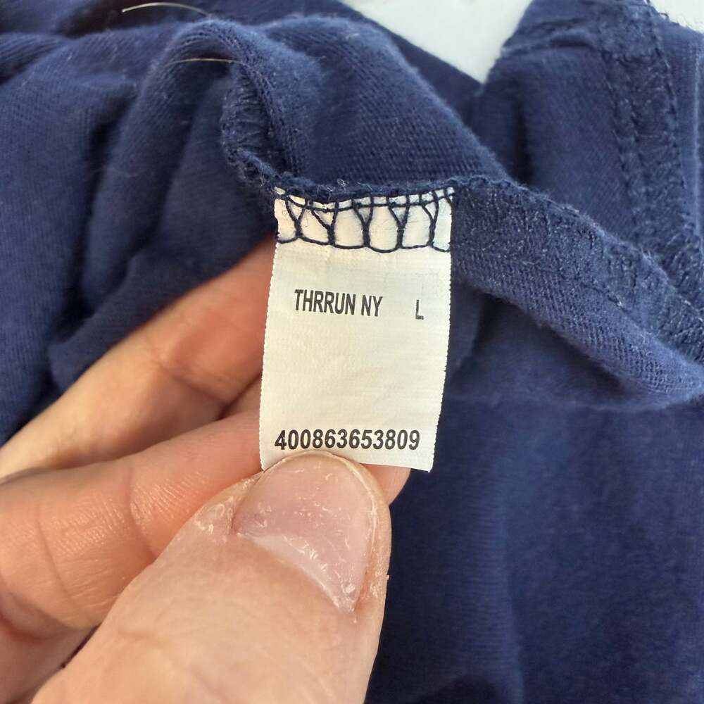 Tek Gear DryTek Women's Navy Blue V-Neck Run Run Run Graphic Tee Shirt Size Larg