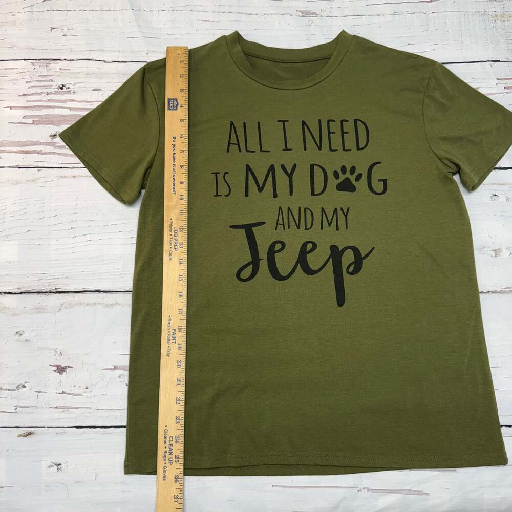 All I Need Is My Dog And My Jeep Olive Green Graphic T-Shirt L