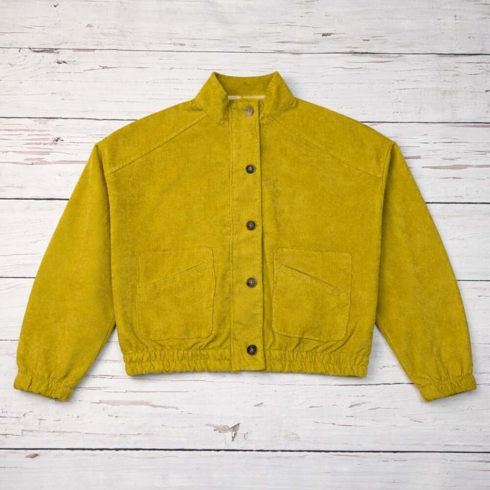 Mustard Yellow Corduroy Crop Jacket Zip Button Front Utility Style