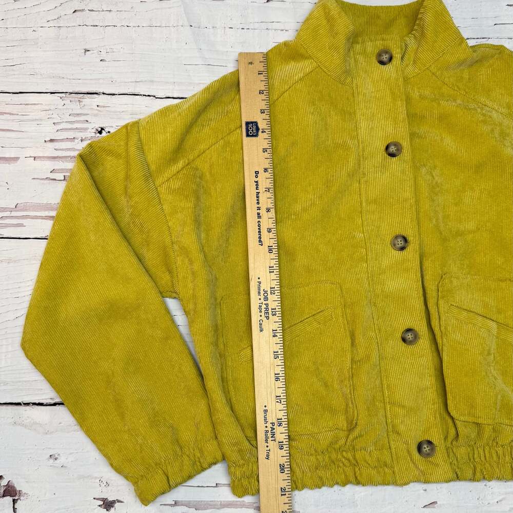 Mustard Yellow Corduroy Crop Jacket Zip Button Front Utility Style