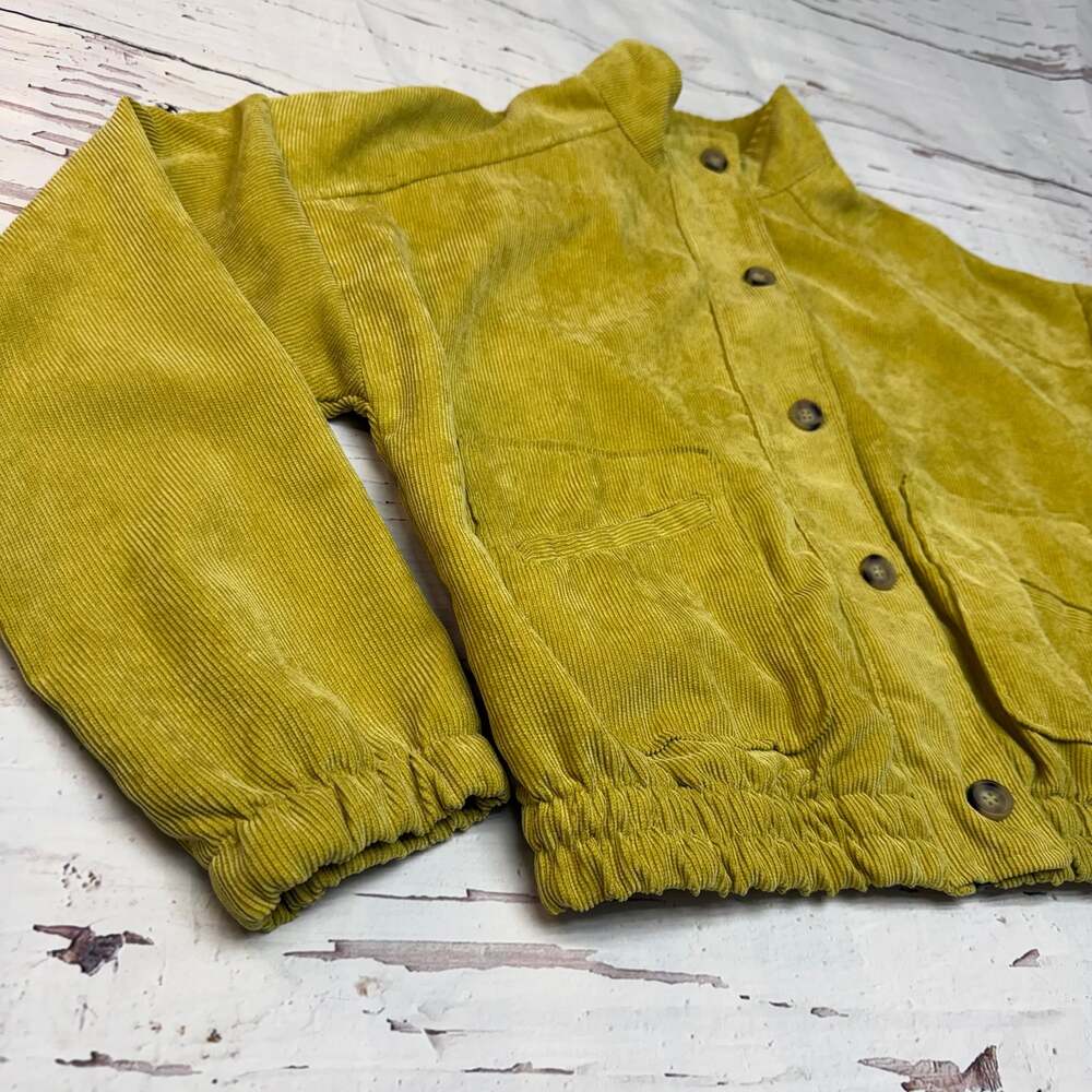 Mustard Yellow Corduroy Crop Jacket Zip Button Front Utility Style