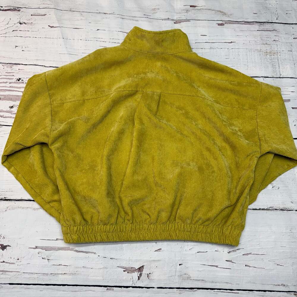 Mustard Yellow Corduroy Crop Jacket Zip Button Front Utility Style