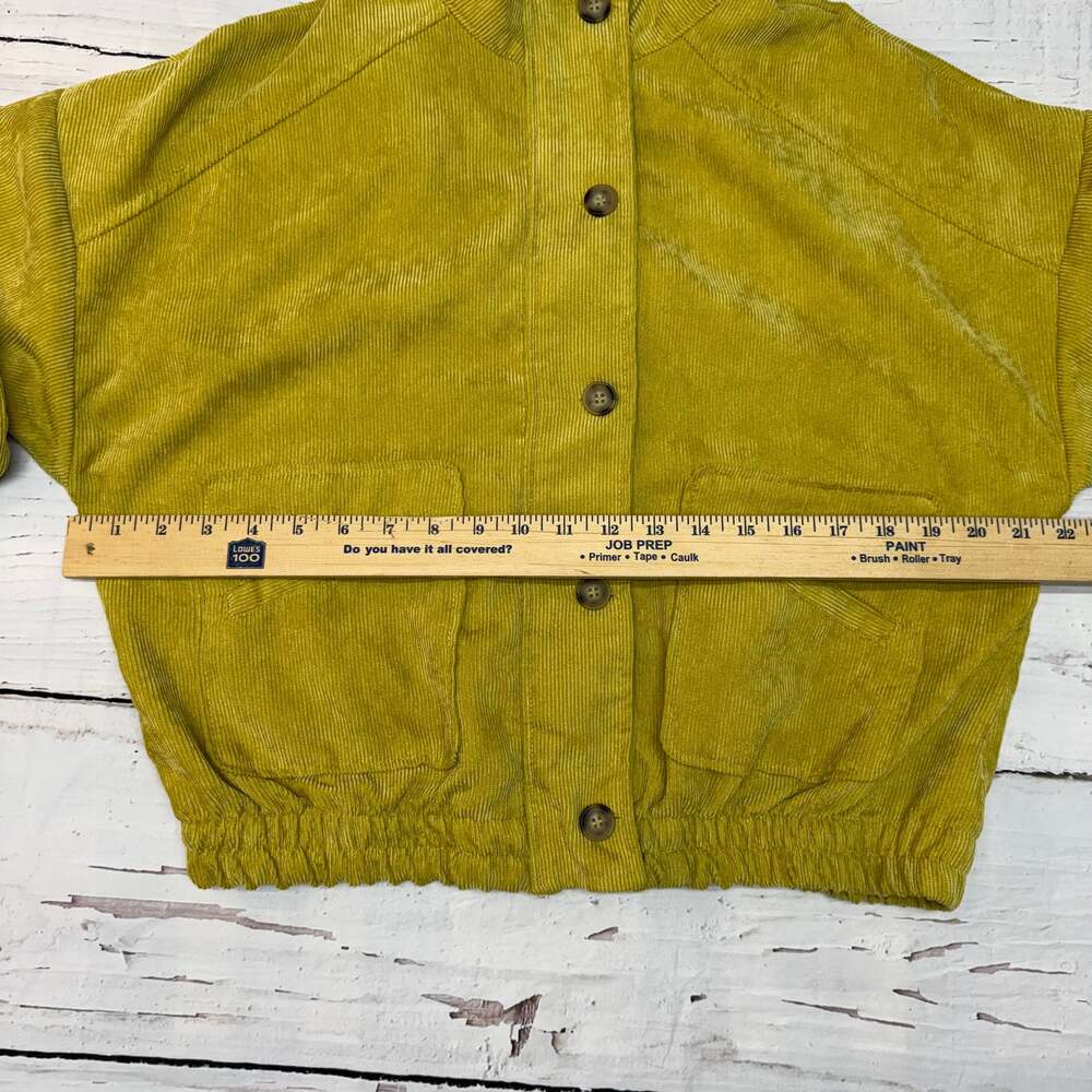 Mustard Yellow Corduroy Crop Jacket Zip Button Front Utility Style