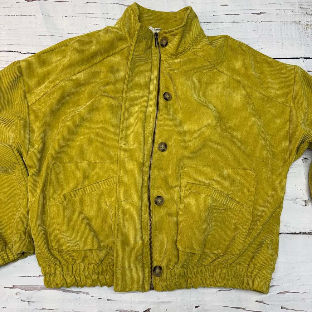 Mustard Yellow Corduroy Crop Jacket Zip Button Front Utility Style