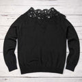 Black Lace Yoke Knit Sweater Long Sleeve Size L
