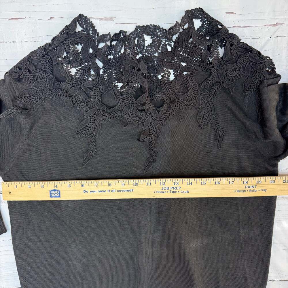 Black Lace Yoke Knit Sweater Long Sleeve Size L