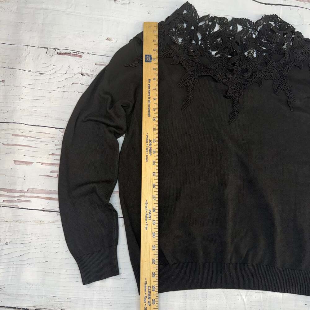 Black Lace Yoke Knit Sweater Long Sleeve Size L